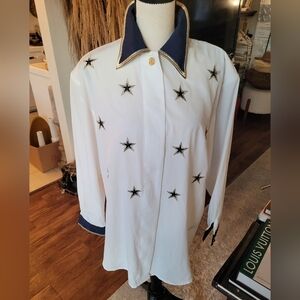 Susan Hutton Women's Nautical Long Sleeve Button Up Blouse